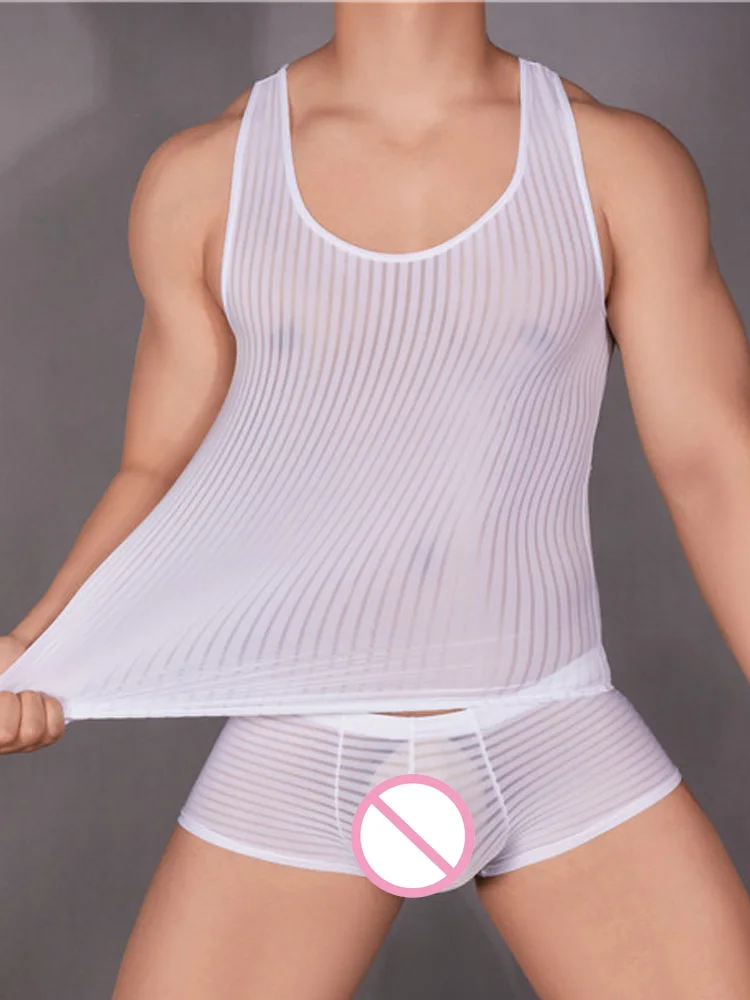 Yoga Fitness Club - Stripe Sheer Men's Vest Sexy High