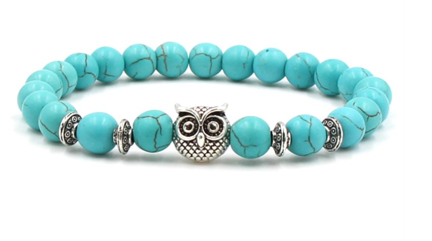 Yoga Fitness Tracker - 8mm tdft54 owl Bangles turquoise Buddha