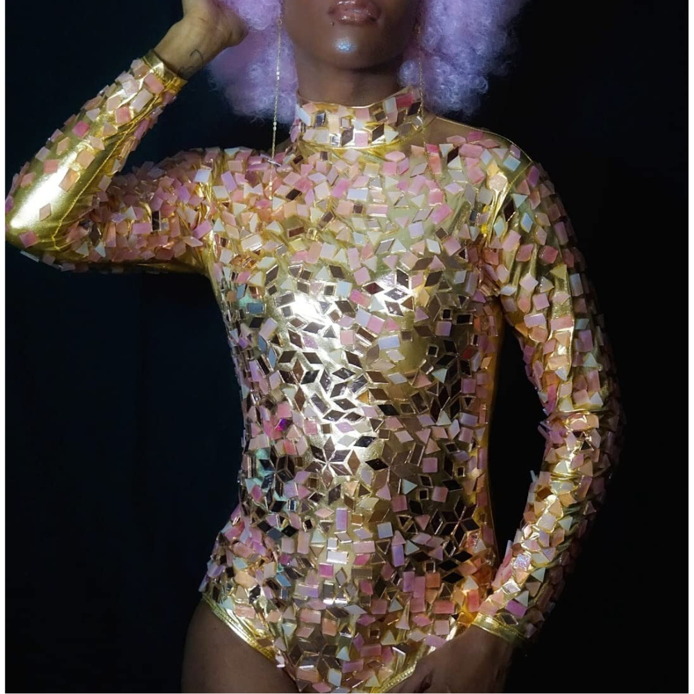 Yoga Fitness Club - Women Metallic Shiny Athletic Leotard Bodysuit
