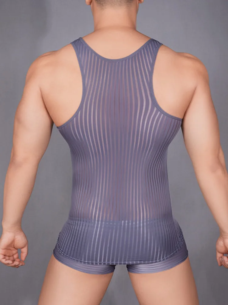 Stripe Sheer Men's Vest Sexy H - Yoga Fitness Club review and price