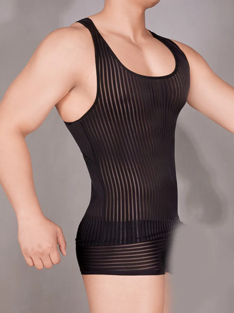 Stripe Sheer Men's Vest Sexy H - Yoga Fitness Club review and price